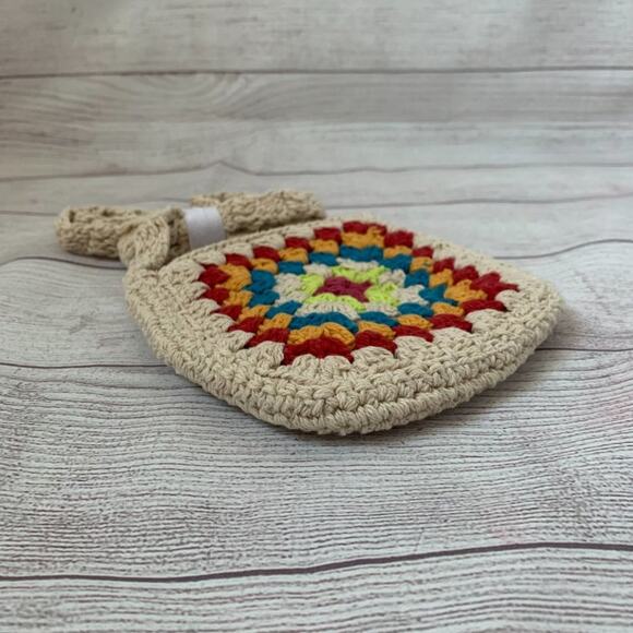 Boho Cream Crossbody Bag with Multi-Colored Pattern Open Top 30"L - Picture 4 of 11